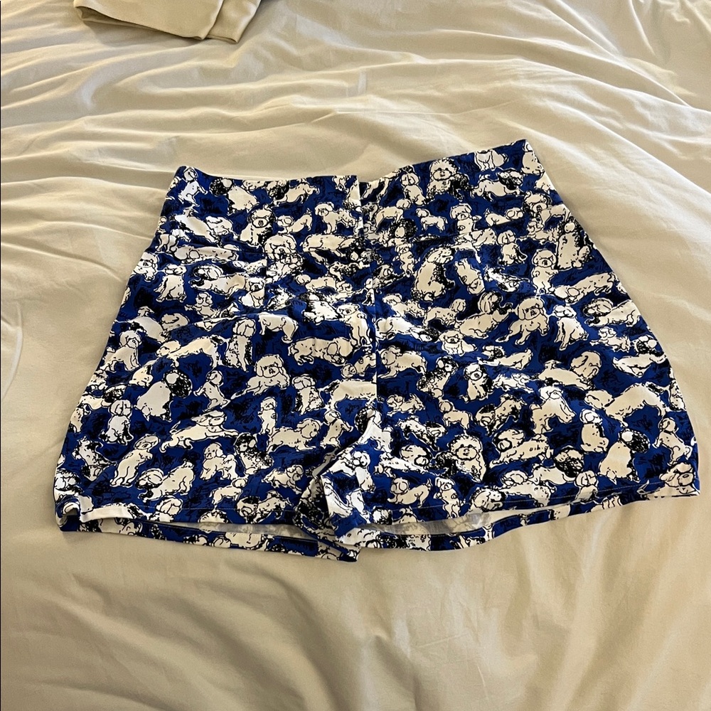 Carolina Herrera Navy and White Printed High-Waist Shorts